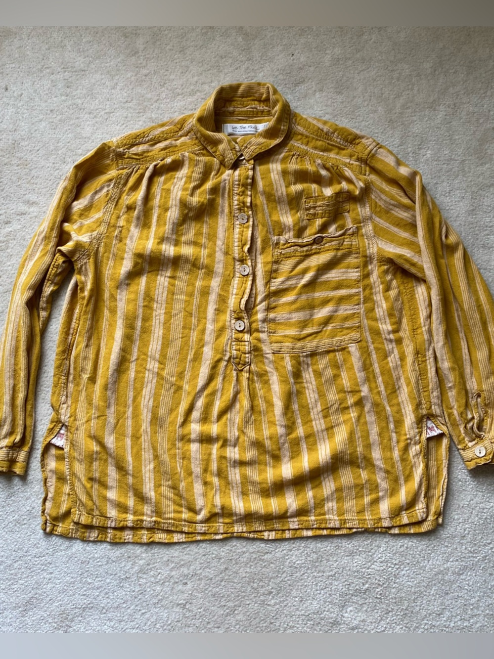 Free People We The Free Summer Breeze Shirt Women Small Linen Blend Striped Boho